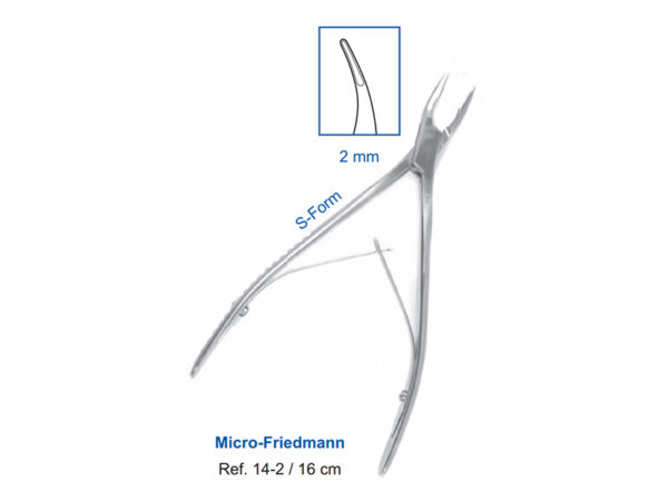 000-602 Кусачки костные Micro-Friedmann, 16 см, рабочая часть 2 мм, S-образные / 14-2